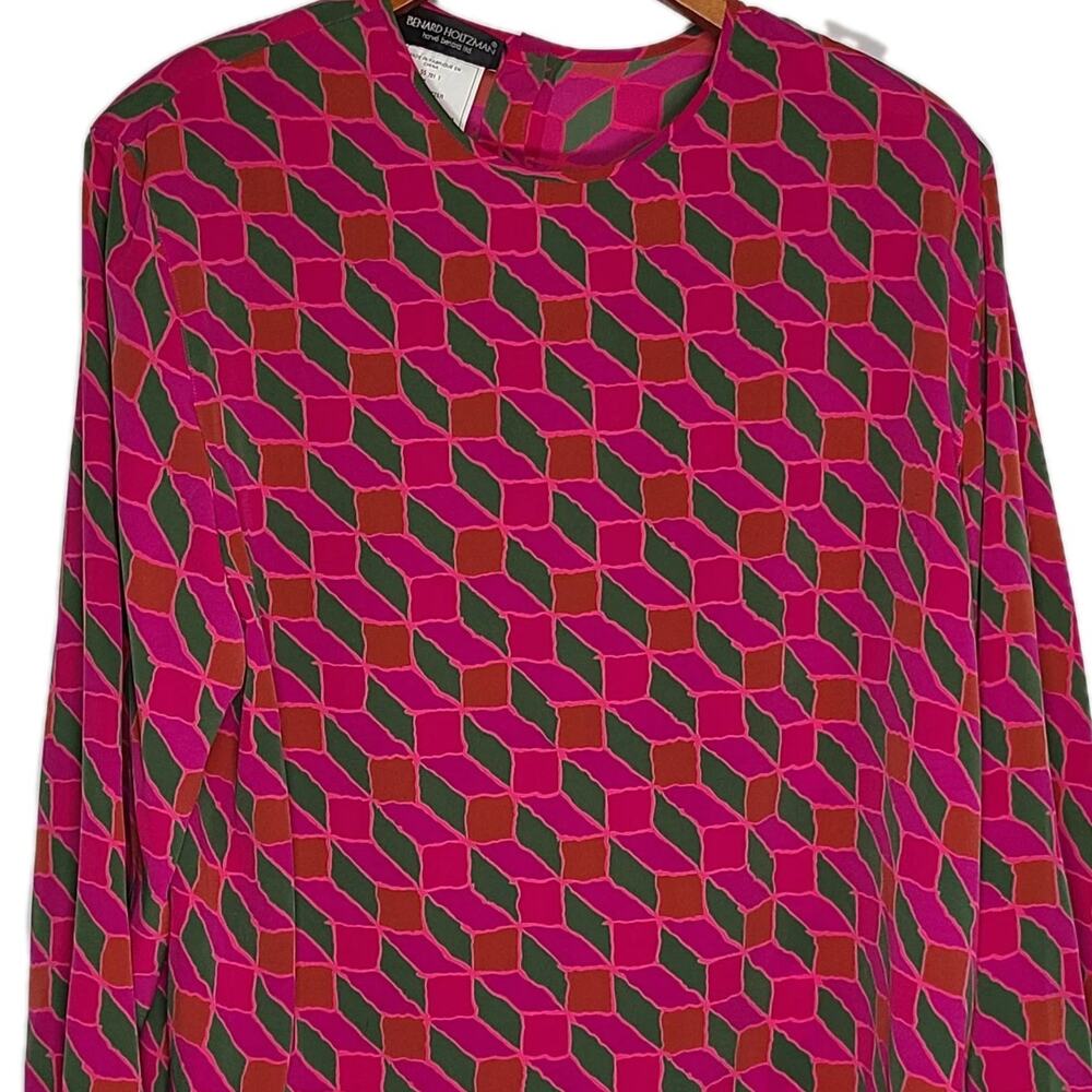 Harve Benard Holtzman Pink Purple Green‎ Abstract Womens Long Sleeve Blouse 18